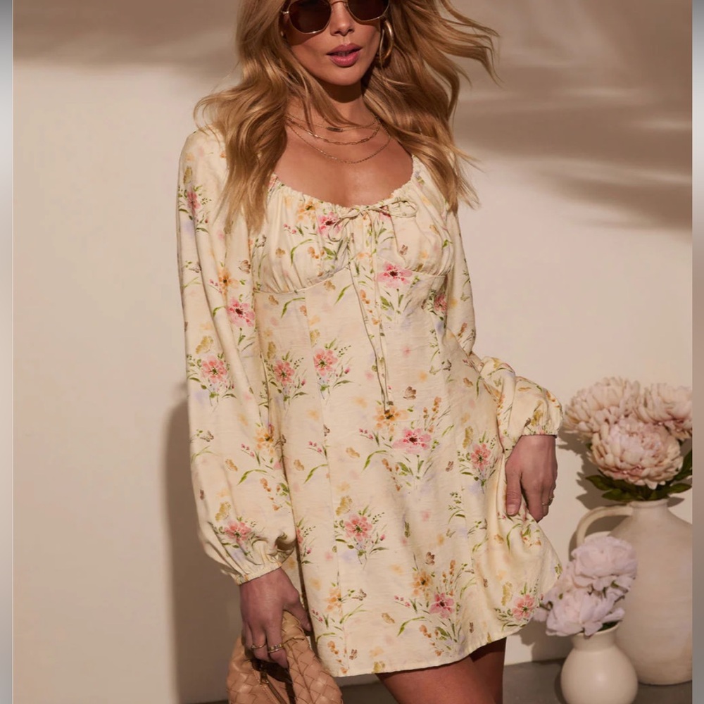 Vici flora lane linen floral mini dress